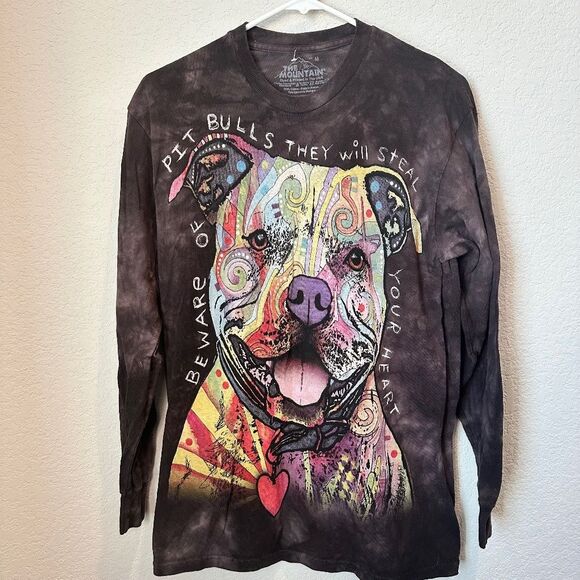 The Mountain Black Tie Dye Rainbow Bulldog Print Crew Neck Cotton T-Shirt M EUC - Picture 1 of 4